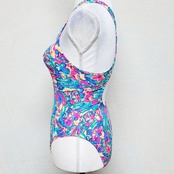 VINTAGE 80s Ocean Pacific Neon Tropical Swimsuit - Picture 5 of 11